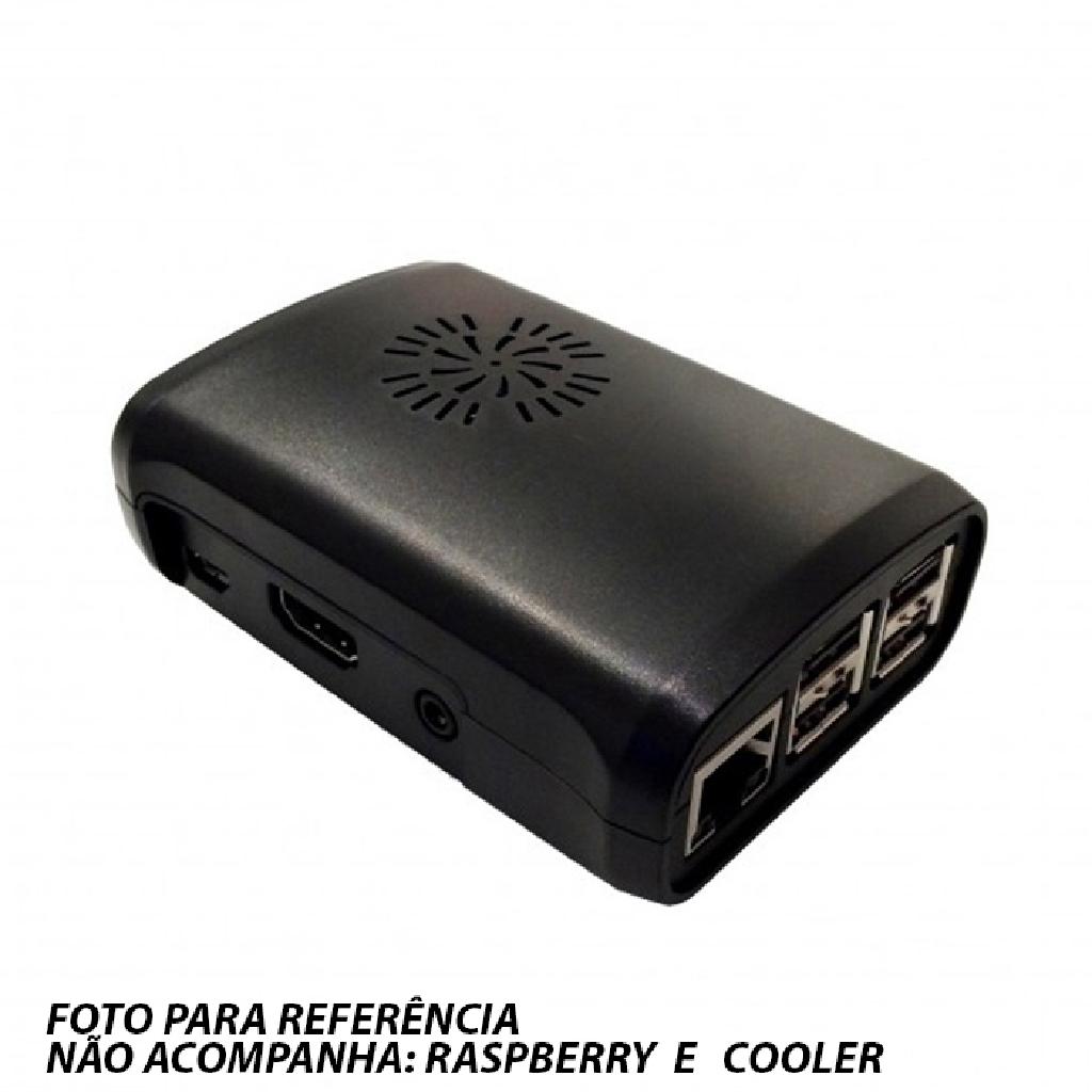 CASE RASPBERRY 3 GENERICO PRETO COM ABERTURA E SUPORTE PARA COOLER