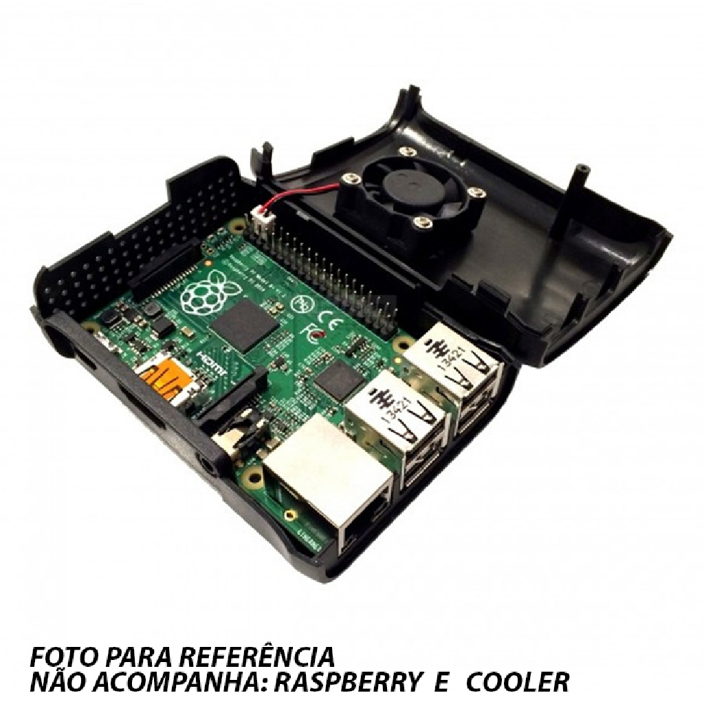 CASE RASPBERRY 3 GENERICO PRETO COM ABERTURA E SUPORTE PARA COOLER - Imagem 2