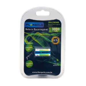 BATERIA RECARREGAVEL LI-ION 3.7V / 3000MA 16340 FLEX