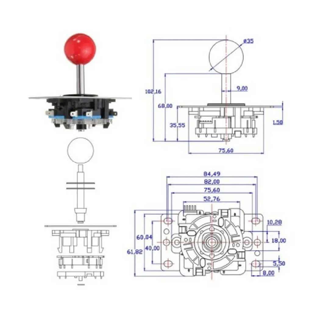 JOYSTICK ARCADE DE 8 POSICOES - BOLA VERMELHA - Imagem 4