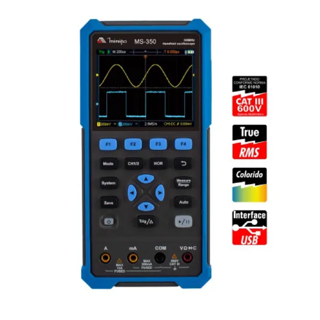 OSCILOSCOPIO DIGITAL PORTATIL 50MHZ / 2 CANAIS MS-350 MINIPA