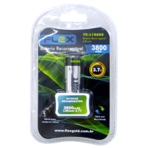 BATERIA RECARREGAVEL LI-ION 3.7V / 3800MA 18650 FLEX - CARTELA COM 1 UN