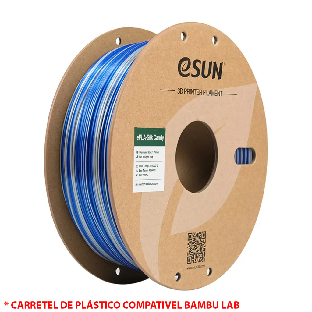 FILAMENTO PLA SILK CANDY SILVER / BLUE 1,75MM 1KG E-SUN